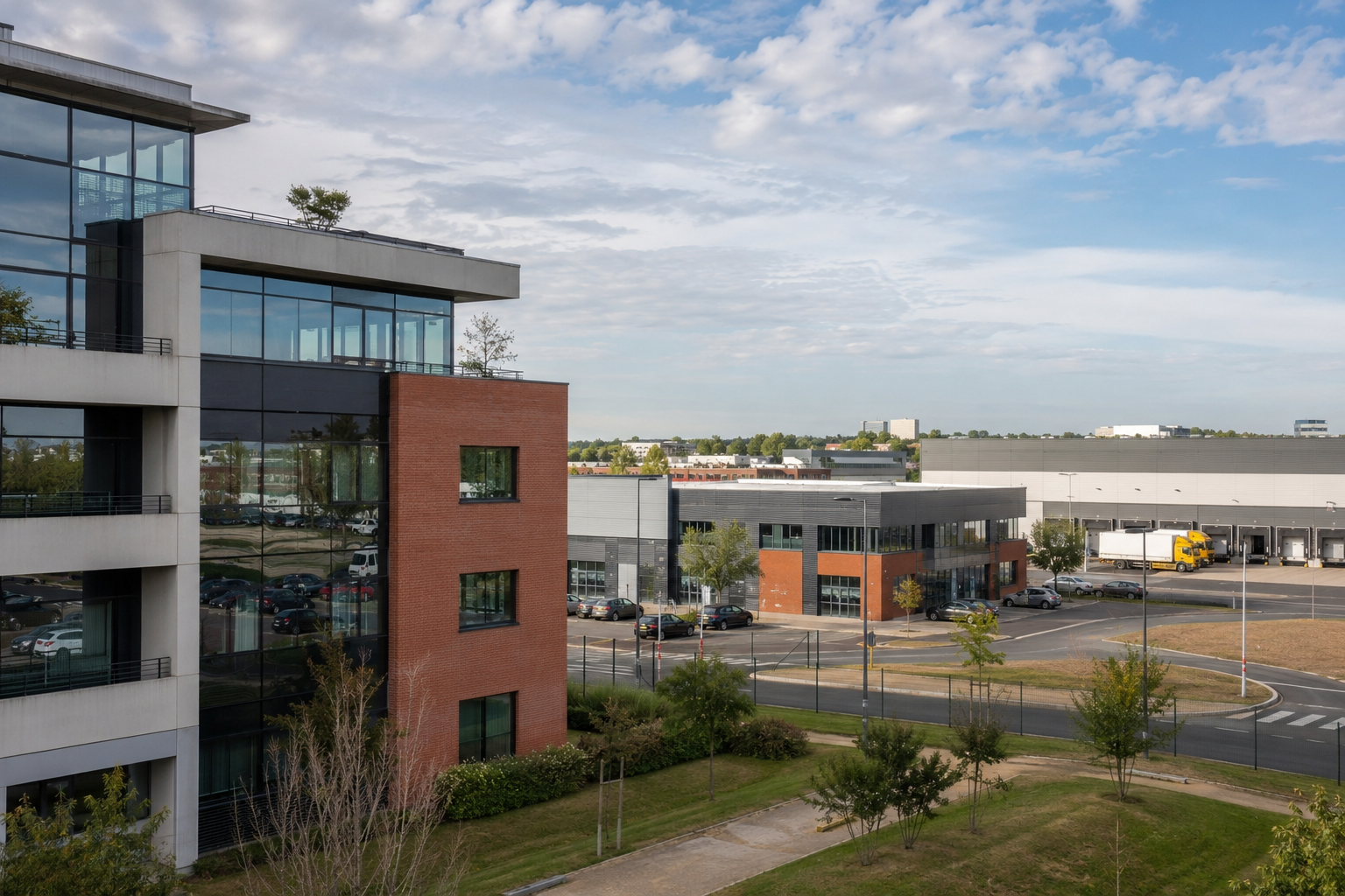 Ensemble de bureaux, locaux d’activité et entrepôt illustrant le marché toulousain de l’immobilier d’entreprise au T2 2026
